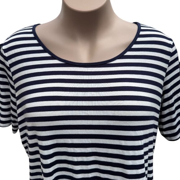 Per Seption Women Navy White Striped Top 2X Openwork Sleeves Nautical Tee NEW - Picture 2 of 13